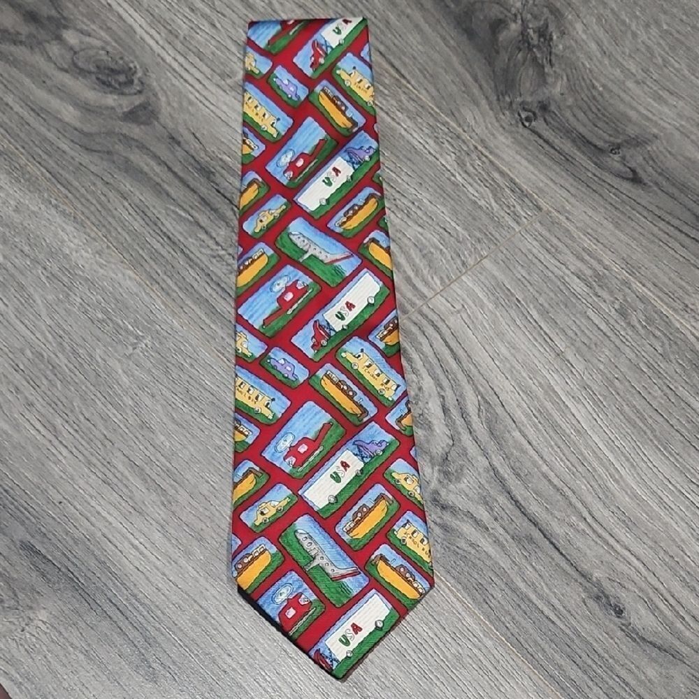 EUC Vintage 100% Silk Save The Children "Places To Go" Sarah-Age 9 Nostalgia Tie